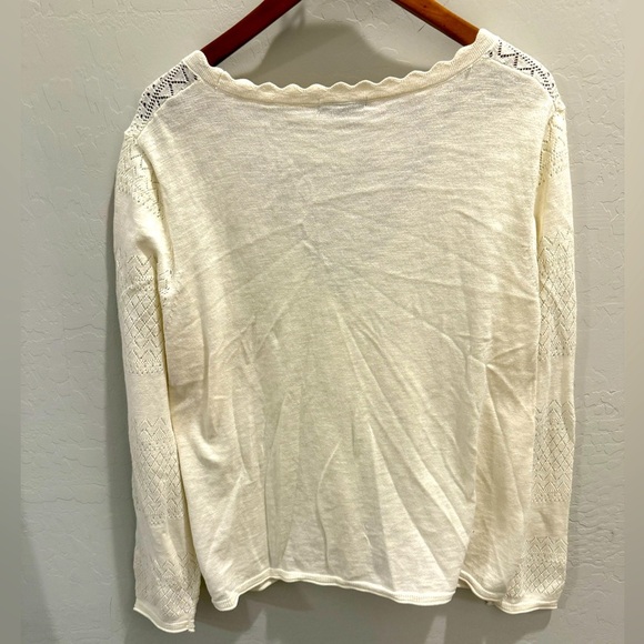 Frye Women's 100% Cotton Ivory Pointelle Button Down Lightweight Cardigan - Picture 2 of 4